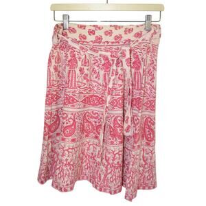 Block Print Cotton Wrap Skirt Pink Size Small